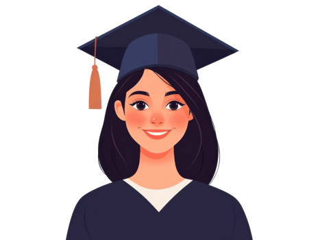 Graduate wearing cap and gown celebrating achievement png