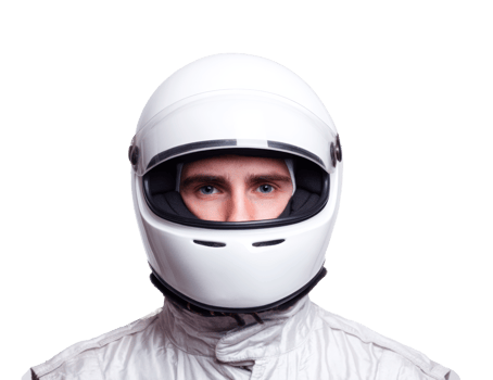 Racing driver in helmet ready for competition at the track png