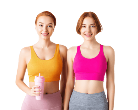 Fitness motivation with stylish women in activewear png