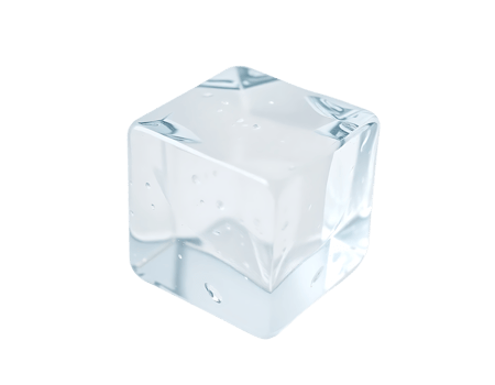 A single clear ice cube 3D rendered with a realistic design style png