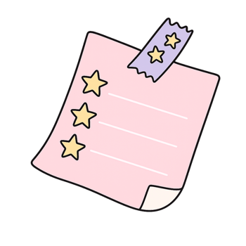 A pink paper with five stars on it png