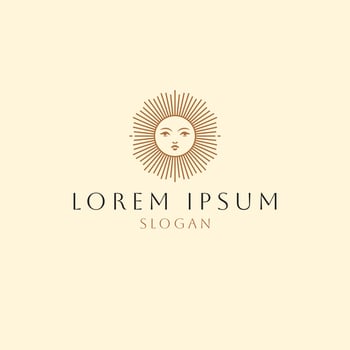 Elegant sun face logo with radiating lines, ideal for wellness brands, beauty studios, boho shops, or spiritual product identity vector