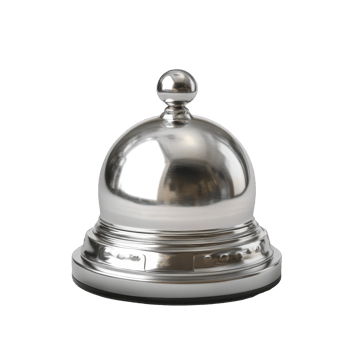 A silver desk bell resting on a clean, transparent surface offering a classic touch to any reception area or dining table, image of a silver desk bell on a transparent background or transparent png