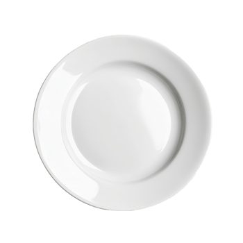 A simple empty transparent ceramic plate resting on a clean transparent background, perfect for serving or presentation, empty transparent ceramic plate on transparent background png