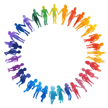 A vibrant representation of unity and diversity with colorful figures holding hands in a circle against a transparent background, Colorful Diversity Circle of People on transparent background png