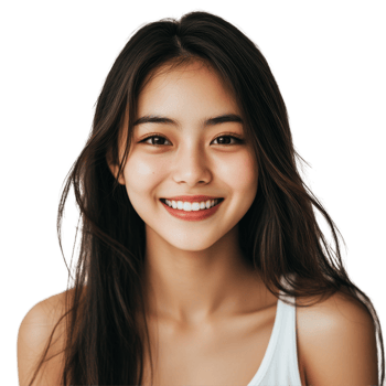 Joyful Asian girl smiles brightly at the camera in a simple indoor setting during daylight hours, Happy beautiful Asian girl looking at camera and smiling isolated on transparent background png