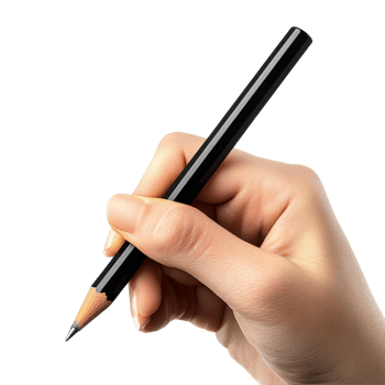 A hand holding a pencil, sketching creatively in a bright, welllit space, Hand holding pencil, drawing, sketching, writing POV, isolated on transparent png