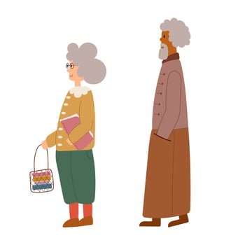Couple of aged people. Cute aged characters. Trendy couple with grey hair. vector