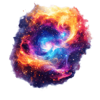Vibrant cosmic swirl featuring colorful galaxies and nebulae on a bright transparent background, vibrant cosmos in style, isolated on a transparent background for design layouts png