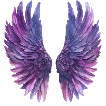 Elegant purple angel wings on a pristine transparent background showcasing intricate feather details, Purple Angel Wings Isolated transparent background png