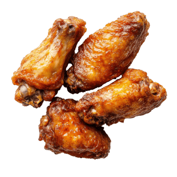 Crispy fried chicken wings served on a clean transparent background for a delicious meal experience, fried chicken wings on transparent background png