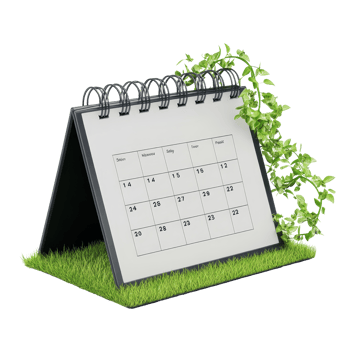 A modern table calendar with a grass base and plant detail, showcasing the month of June on a transparent background, table calendar 2024 may isolated on transparent background png