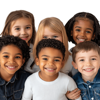 Happy group of diverse multiracial kids smiling together against a neutral backdrop during, diversity multiracial group of cheerful happy kidsfile of isolated object on transparent background png