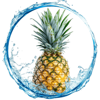 Pineapple surrounded by a refreshing splash of water creating a captivating circular shape, Pineapple with water splash in circle shape isolated png