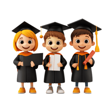 Cartoon students celebrating graduation with diplomas and caps on a transparent background, 3D Cartoon Students Graduaded On transparent background png