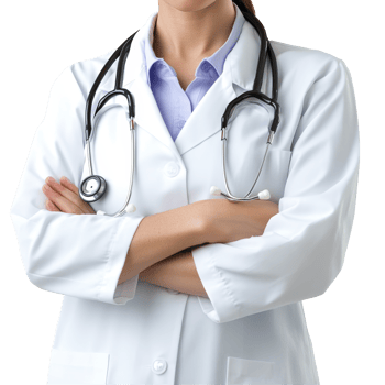 Professional online doctor in a transparent coat with stethoscope ready to assist patients remotely, file no background Online doctor and medical service png