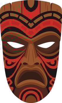 Tribal African wooden mask with red and brown painted patterns for cultural decoration and ceremony use illustration vector