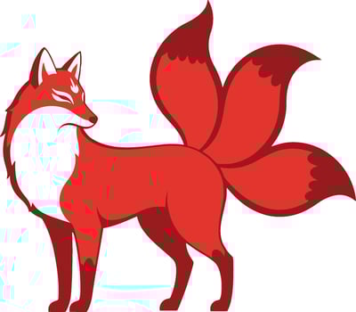 Red fox with multiple tails illustration in stylized design digital art image vector