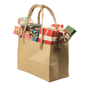 A festive shopping bag filled with colorful gifts ready for holiday celebrations and special occasions, Shopping bag full of gifts png