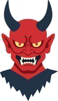 Red devil face with black horns and yellow eyes illustration design for Halloween and fantasy themes vector