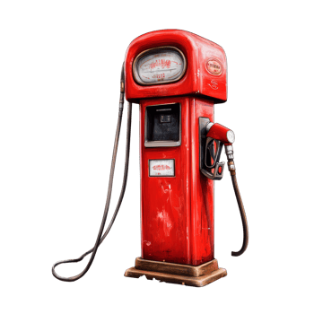 Bright red vintage gasoline pump in an urban setting, showcasing classic design and functional details at dusk, Red gasoline pump Stock Illustration png