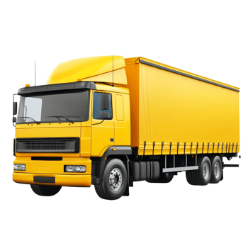 Bright yellow cargo truck isolated against a clean transparent background for transport and logistics themes, yellow cargo truck isolated on transparent background png