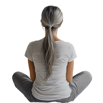 Woman with ponytail sitting crosslegged on a transparent backdrop during a calm moment of reflection, Back View of Woman Sitting with Ponytail on transparent background png