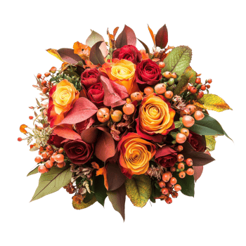 Elegant autumn bridal bouquet featuring transparentcolored flowers with rich seasonal hues, bridal bouquet consists from autumn color flower, isolated transparent background png