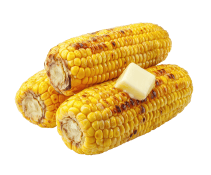 Grilled corn on the cob with butter for summer barbecue enjoyment png