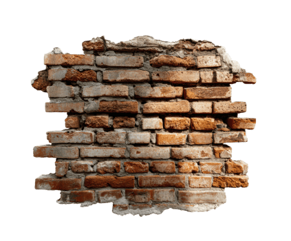 Textured brick wall with weathered look and peeling mortar detail png