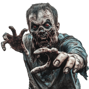 Frightening zombie with terrifying features reaching out on a stark transparent background, Scary Zombie on transparent background Frightening Horror png