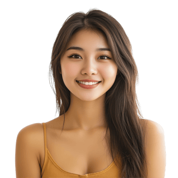 Young Asian woman smiling brightly indoors during daylight wearing a casual outfit, Portrait of a Young modern Asian woman smiling and looking at camera isolated on transparent background png