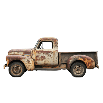 Rusty classic truck parked on a transparent background, highlighting vintage design and weathered texture details, old truck isolated on transparent png