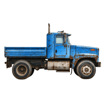 A vintage blue truck isolated on a transparent background showcasing its weathered character, blue truck isolated png