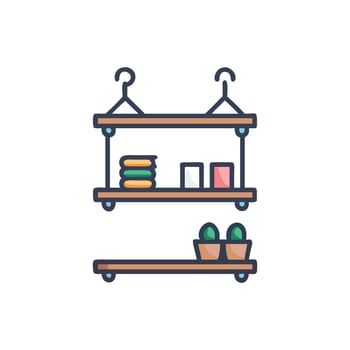 Hanging Shelves with Home Decor Items Flat Design Illustration vector