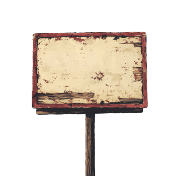 A weathered blank sign stands tall in a desolate landscape under a clear blue sky, Blank signage Stock Illustration png