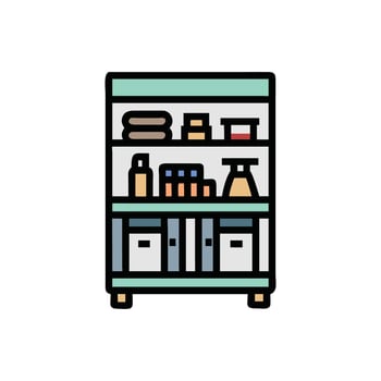Stylized shelving unit with storage boxes and personal items vector