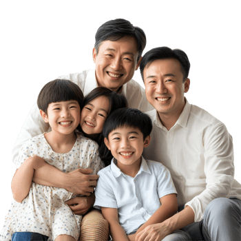 Joyful Asian family sharing happiness together in a warm indoor setting during a family gathering, Joyful Asian Family Sharing Happiness Together in a Group Photo. isolated on transparent background png