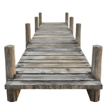 Wooden pier stretches into the distance against a clean transparent backdrop, ideal for tranquil settings or artistic projects, Wooden Pier Isolated on transparent background png