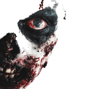 Creepy Halloween horror portrait of a zombie with gruesome details, showcasing unsettling features and a haunting expression, Creepy Halloween Horror Zombie Portrait on transparent background png