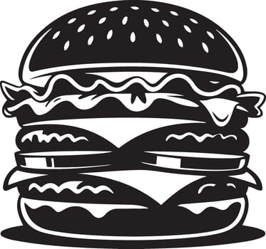 A Delicious Black and White Illustration of a Juicy Double Cheeseburger vector
