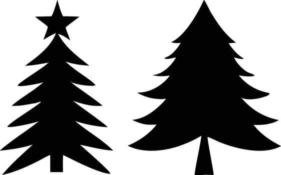 Simple Black Silhouette Christmas Tree Icons Set vector