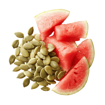 Fresh pumpkin seeds and watermelon slices isolated on transparent background for healthy eating and snacking ideas, pumpkin seeds and watermelon seeds isolated on transparent background png
