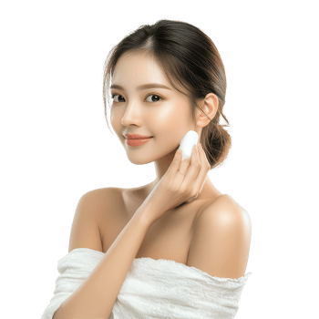 Beautiful young Asian woman applying lotion in a bright studio setting for skincare routine, Studio shot Beautiful young Asian woman applying lotion on shoulder isolated transparent background png