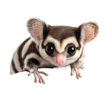 A curious sugar glider perched on a twig against a clean transparent background, displaying its charming features and stripes, Sugar Glider on transparent background png