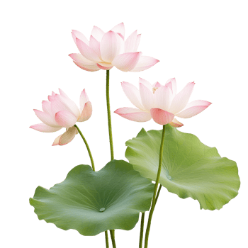 Lovely lotus flowers bloom against a bright transparent background, featuring delicate petals and green leaves, lotus flowers isolated on transparent background png