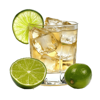 Refreshing cocktail served with ice and a slice of lime on a bright background, Cocktail with ice and lime slice in a glass png