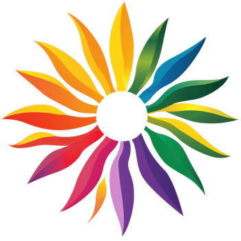Bright rainbow sun logo on a clean Transparent background representing diversity and positivity, the rainbow logo with sun on it, background png