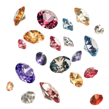 Colorful diamonds floating gracefully in the air create a stunning visual display, various colorful of diamonds floating on the air isolated Transparent background png