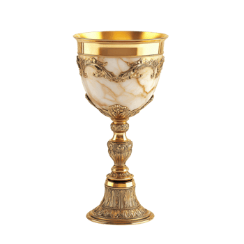 Elegant golden goblet trophy with marble accents isolated on a white background, golden goblet trophy isolated on White background png